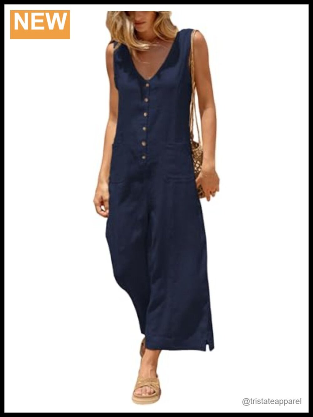 Cotton Linen Overalls Wide Leg Romper Button Down Jumpsuit